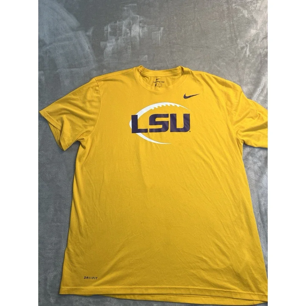 Nike Mens Shirt XL Yellow LSU Tigers Dri-Fit Athletic Football Graphic Tee